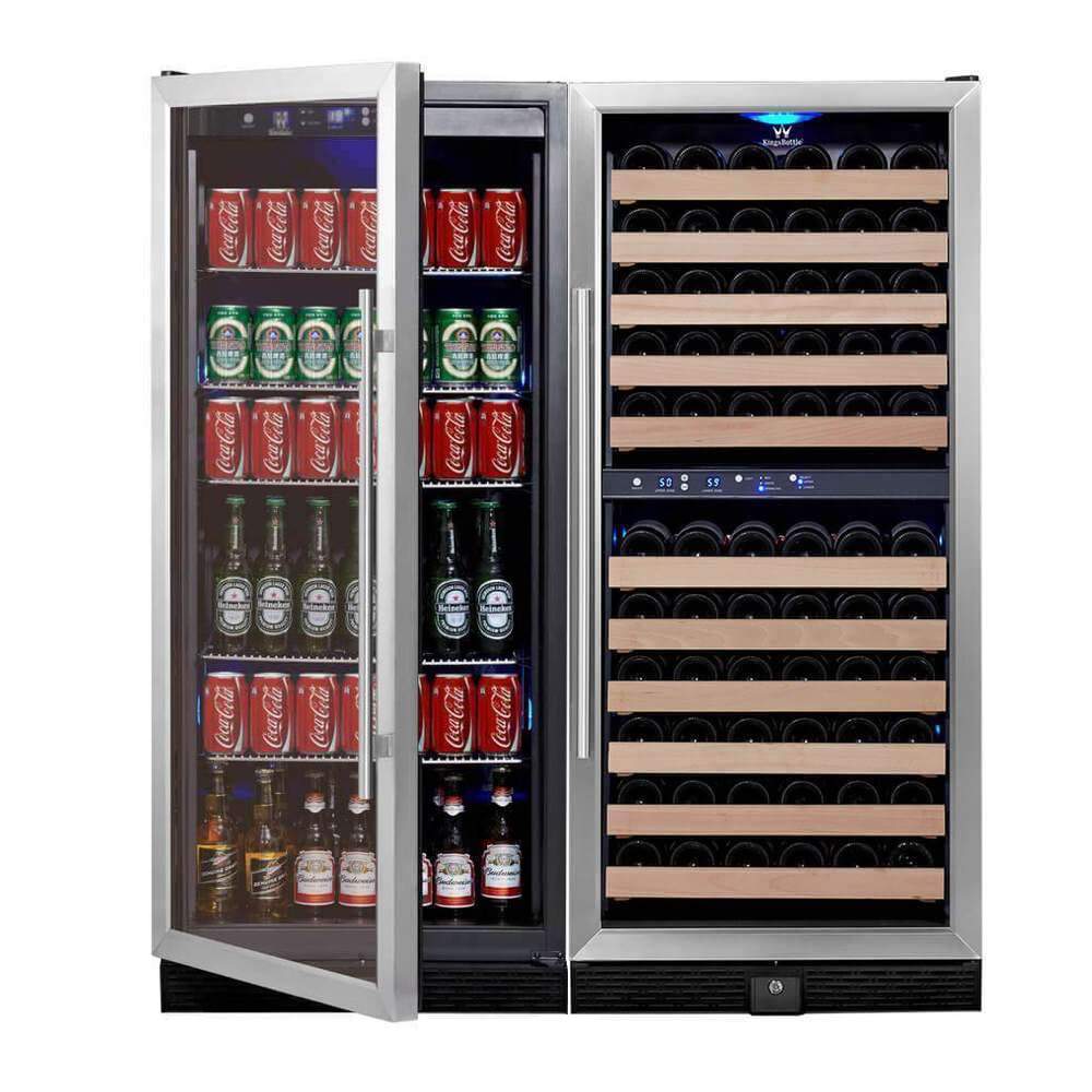 KingsBottle 56" Upright Wine And Beverage Fridge Center Cabinet Freestanding