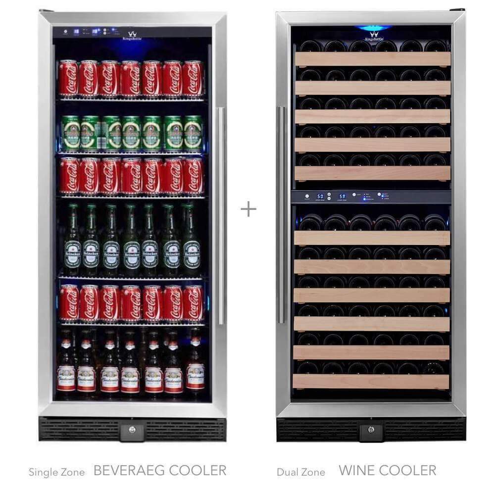 KingsBottle 56" Upright Wine And Beverage Fridge Center Cabinet Freestanding