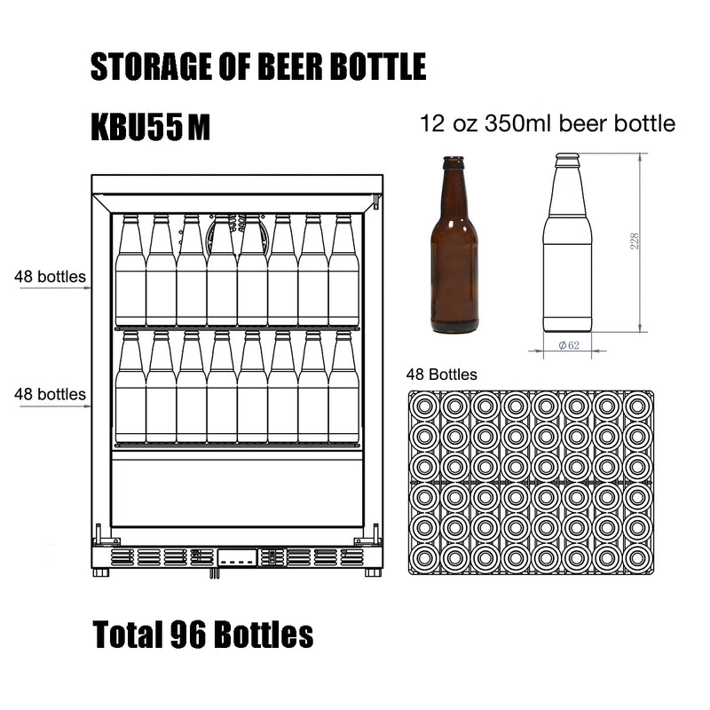 KingsBottle 24 Inch Under Counter Beer Cooler Drinks Stainless Steel