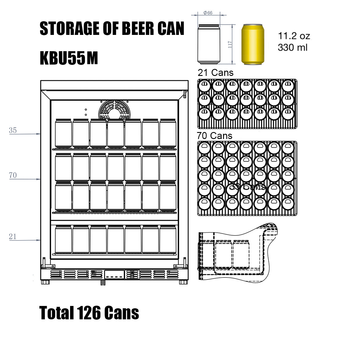 KingsBottle 24 Inch Under Counter Beer Cooler Drinks Stainless Steel